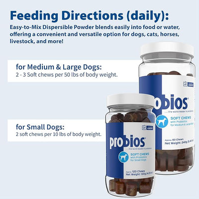 Probios for Dogs Soft Chews, Daily Probiotic Supplement for Gut Health, Digestion and Immune Support Medium and Large Breeds, Chicken Liver Flavor, 4.23 oz 120 Chews