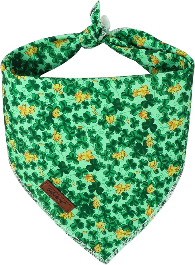 St. Patrick‘s Day Dog Bandana - Green Lucky Shamrock Dog Neck Scarf, Soft Pet Bib for Medium Large Dogs, Holiday Photo Dogs Cats Prop for Daily Use Parties & Pet Photography L