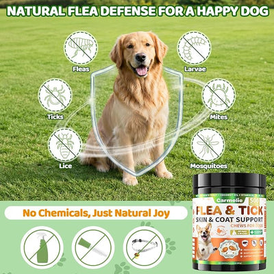 Flea and Tick Prevention for Dogs Chewables, 500ct Dog Flea and Tick Treatment with Multivitamins - Support Skin & Coat - Tasty Treats for All Breeds - Crunchy & Savory Chicken and Krill Flavor