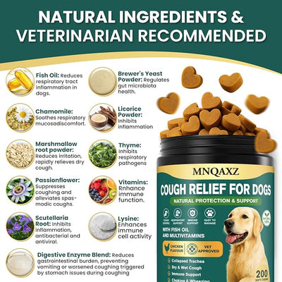Dog Cough Relief Chews,Kennel Coughing Treatment,Natural Herbal Formula, Relief for Cough and Breathing Discomfort-100% Natural Respiratory Support,Safe Suppressant Treats