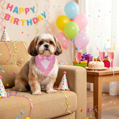 ADOGGYGO Birthday Girl Dog Tuxedo Bandana, Pink Collar with Bow Tie, Adjustable Formal Birthday Costume for Extra Small Dogs (XS)
