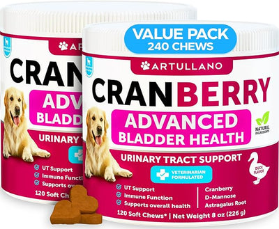 2 Pack (240 Chews Total) Dog UT Treats - Cranberry Chews for Dogs - Urinary Tract & Bladder Support Supplement with Natural Cranberry Extract - Tasty Soft Bites with Fish Oil, Pumpkin, D-Mannose