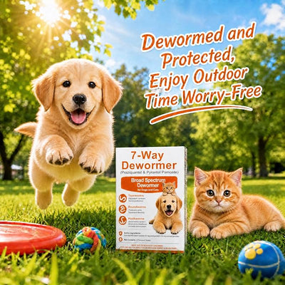 7 Way Dewormer for Dogs & Cats, Oral Treatment of Tapeworm, Roundworm & Hookworm, Dewormer for Large Dogs, Worm Remover (Praziquantel & Pyrantel Pamoate), 8 Tablets