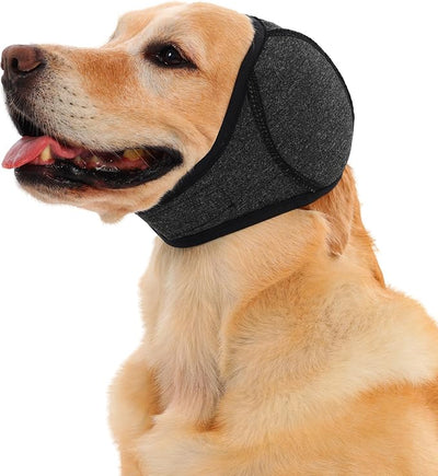 Meifsou Dog Head Wrap - Quiet Ears for Anxiety, Waterproof Dog Calming Hood, No Shake Ear Cover Snoods for Thunder, Lightning, Fireworks, Grooming, Polyester and SBR Diving Fabric, Dark Grey, Small