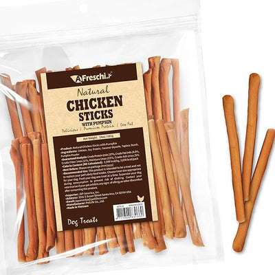 Afreschi Chicken Dog Treats, All Natural, Healthy & Easily Digestible, Grain-Free Puppy Chews, Low-Fat, Human Grade Training & Rewards Dog Snacks, Chicken Sticks with Pumpkin, 24 oz Pack