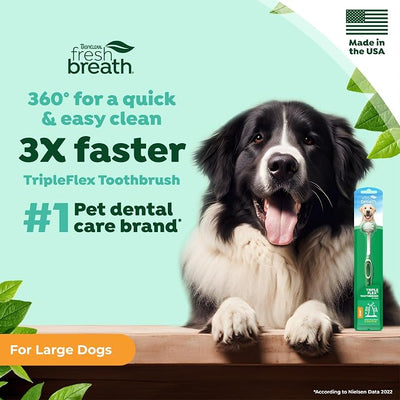 TropiClean Fresh Breath TripleFlex Toothbrush for Large Dogs | Use Toothpaste or Gel | 360-Degree Toothbrush | Complete Dental Care