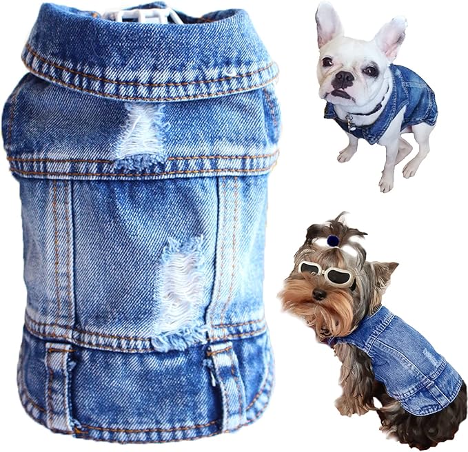 Dog Jean Jacket, Blue Denim Shirt Classic Lapel Vest Coat Costume Puppy T-Shirt, Comfort Tank Top Cool Apparel, Washed Pet Clothes for Dogs Boy Girl (Blue, X-Large)