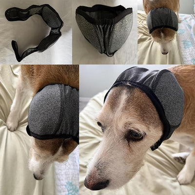 Dog Calming Hoodie,Ear Wrap Hematoma for Dogs,Dog Ear Muffs Noise Protection, Adjustable Head Cover for Anxiety Relief (Grey, Medium(Head Circle:14"-19",Weight:39-66 lb))