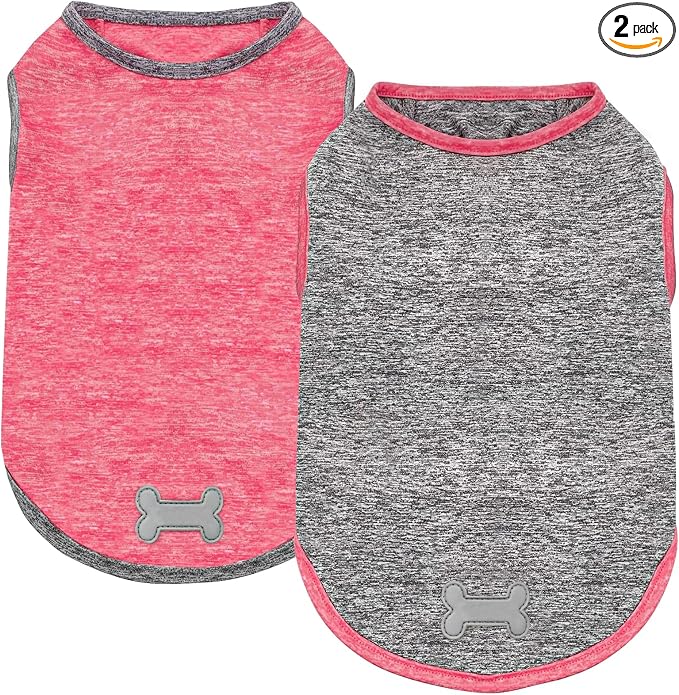 KYEESE 2Pack Dog Shirt, Lightweight Sun Protection Sleeveless Dog T Shirts for Small Dogs, Breathable Pet Reflective Tank Top Summer Dogs Clothes for Outdoor Walking, Coral Red+Grey, L