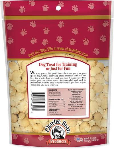 Charlee Bear Original Crunch Beef Liver Dog Treats, 16 oz - Made in the USA, Natural Training Treats for Dogs | Low Calorie (Under 3 Calories), Limited Ingredient, Crunchy Natural, Made in USA, Resealable Bag