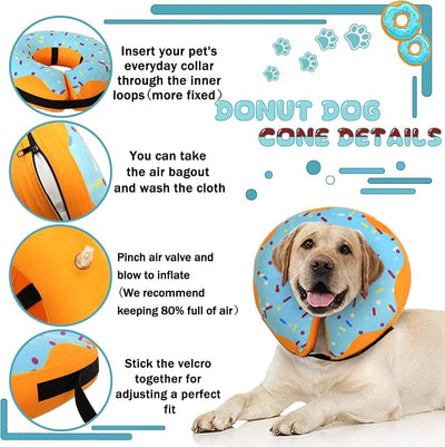 Recovery Donut Collar for Dogs & Cat,Inflatable Dog Cone Collar Alternative After Surgery,Soft Cone for Large Medium Small Dog,Adjustable Pet Neck Donut(Blue,Medium)
