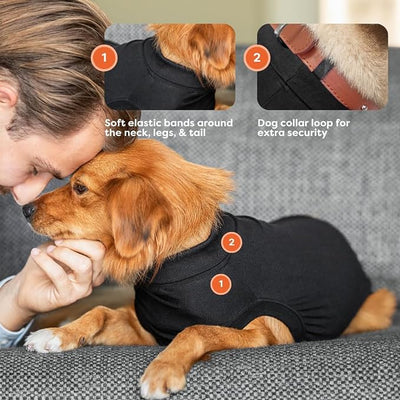 Suitical Recovery Suit for Dogs - Dog Surgery Recovery Suit with Clip-Up System - Breathable Fabric for Spay, Neuter, Skin Conditions, Incontinence - 26.4-29.9 Inches Neck to Tail - Large, Black