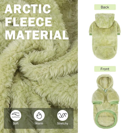 SCENEREAL Fleece Dog Sweaters Hoodie for Small Medium Large Dogs Girls Boys, Plush Fuzzy Dog Clothes Hoodies with Leash Hole, Winter/Fall Puppy Cold Weather Coat, Sherpa Hooded Sweatshirt, Green XS