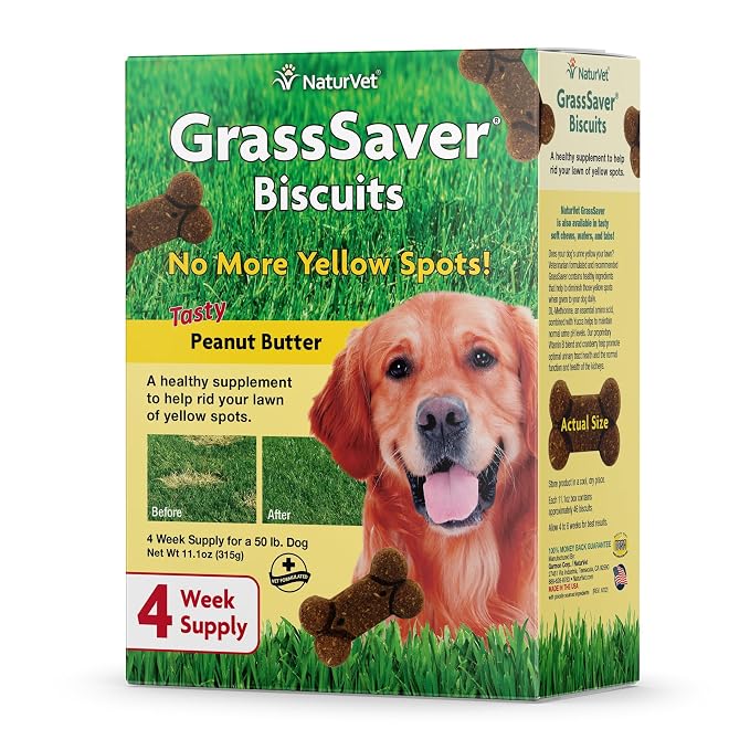 NaturVet GrassSaver|Biscuits for Dogs – Help Keep Grass Green, Rid Your Lawn of Yellow Patches Caused by Dog Urine| No More Yellow Spots| DL-Methionine Peanut Butter Flavor – 11 oz