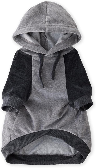Pet Passion Cooper II Organic Cotton Velour Dog Hoodie Pet Coat for Small, Medium and Large Dogs, Heather Gray Color Block, Large (40-60 lbs)