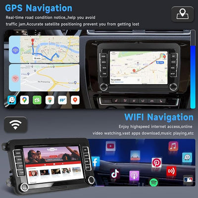 4G+64G Android Car Stereo for VW Passat Golf MK5 MK6 Jetta T5 EOS Polo Touran Seat Sharan Wireless Carplay Android Auto, 7'' Touchscreen Car Radio with GPS Bluetooth 5G-WiFi FM 32EQ DSP Rear Camera