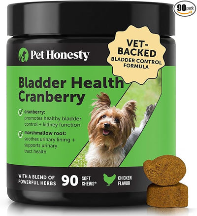 Cranberry for Dogs Urinary Tract Support - Advanced Bladder Control & Kidney Health Supplement - with D-Mannose & Marshmallow Root for Incontinence Support & Normal Urine pH (Chicken, 90 Ct)