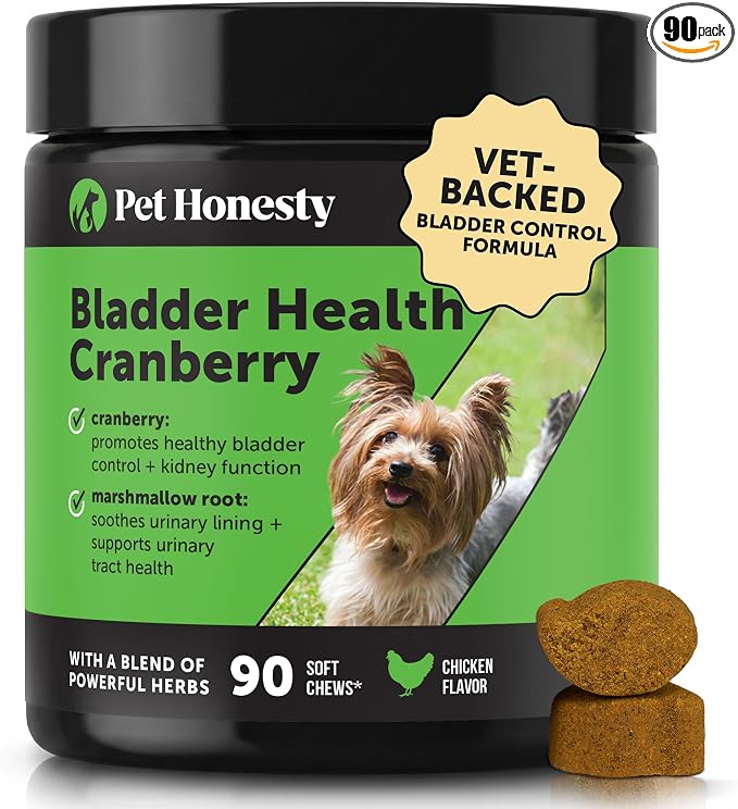 Cranberry for Dogs Urinary Tract Support - Advanced Bladder Control & Kidney Health Supplement - with D-Mannose & Marshmallow Root for Incontinence Support & Normal Urine pH (Chicken, 90 Ct)