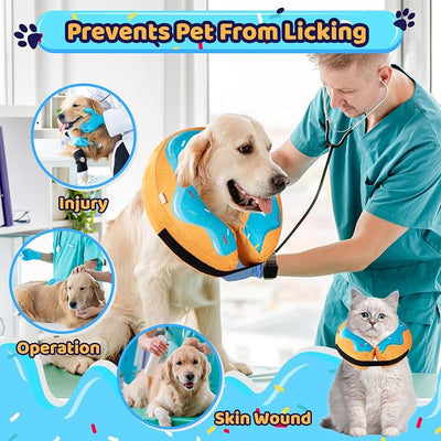 Grand Line Donut Inflatable Collar for Dogs and Cats, Soft Recovery Dog Cone After Surgery, Protective Pet Neck Cone for Small, Medium, Large Dogs, Not Block Vision (Blue, XL)