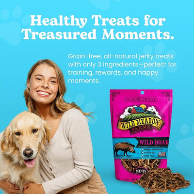 Classic Wild Boar Dog Minis - Soft Jerky Training Treats for Dogs, Grain-Free, All-Natural & Perfectly Sized for Training, High-Value Rewards in a Convenient 3.5 Ounce Pouch