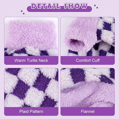 Sebaoyu Turtleneck Dog Pajamas for Small Dogs, Fleece Sweater, Winter Cute Tiny Clothes Outfit Puppy Pet Jumpsuits Chihuahua Yorkie Cat Clothing(Plaid Purple,Medium)