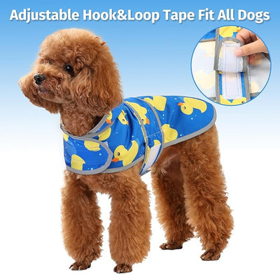 Dog Raincoat for Small Dogs Puppies Waterproof Jacket Hooded Rain Coats with Reflective Strips Leash Hole & Poncho Adjustable Fit (ShinyDuck,XS)