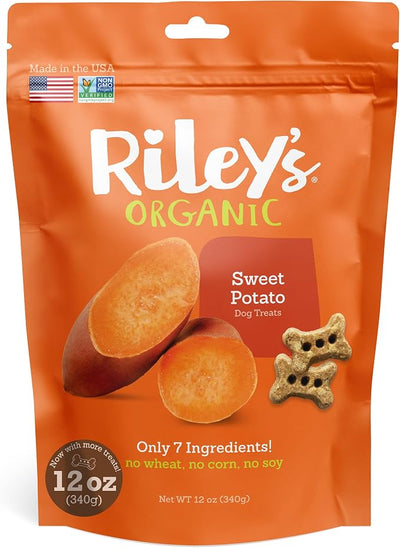 Riley's Dog Biscuits - Organic & Crunchy Small Dog Treats for Training and Reward - All Natural Bone Biscuits Made in USA - 12oz, Sweet Potato