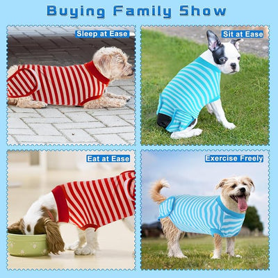 2 Packs Breathable Cotton Dog Recovery Suit for After Neuter Spay Abdominal Wounds Protector, Professional Anti-Licking Onesies for Male Female Pets Surgery Bandages, S Red & Blue Stripes