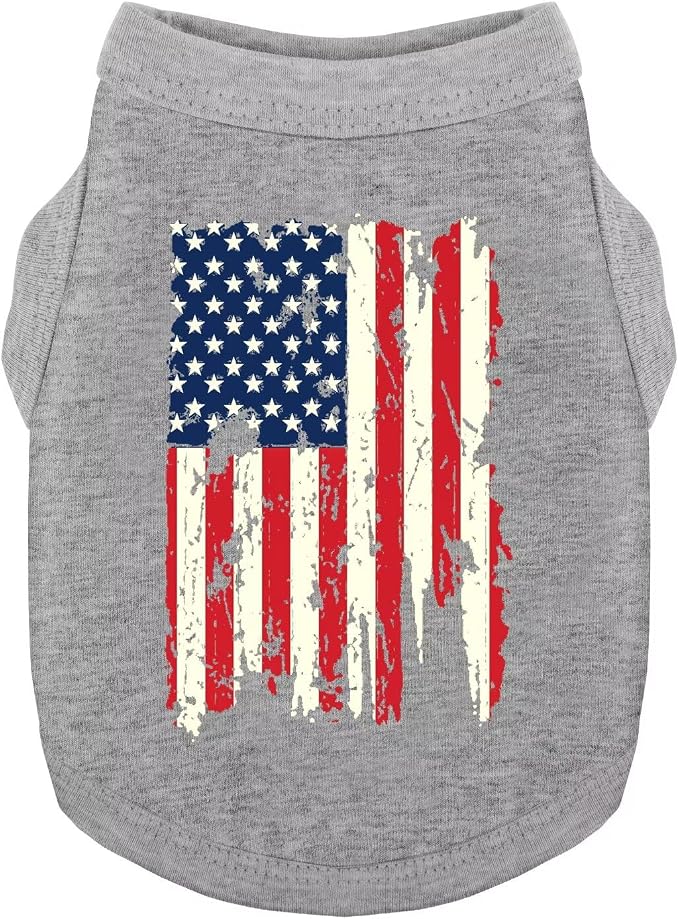 American Flag Inspired Dog Vest: Perfect Dog Shirt, Ideal Tank Top for Everyday Wear, Independence Day Celebrations Quality Materials Cute and Stylish Look Battle Damaged Grey S