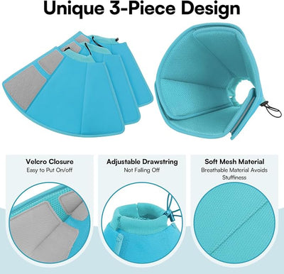 Queenmore Dog Cone,Soft Cone for Large Dogs After Surgery,Comfy Large Dogs Cones to Stop Licking, Adjustable Soft Dog Cones Collar, Elizabethan Pet E-Collar for Wound Healing,LightBlue,L