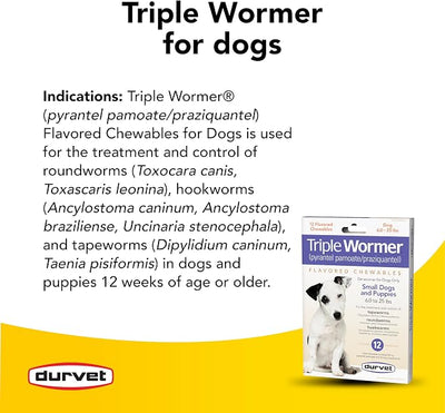Durvet 12-Pack Triple Wormer Tablets for Puppies and Small Dogs