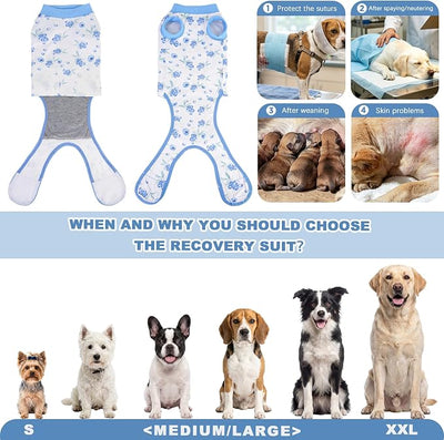 Recovery Suit for Dogs Cats, Dog Surgery Suit for Female Spay Male Neuter | Anti-Licking Dog Cone Alternative Onesie, Dog Surgical Recovery Suit After Abdominal Wounds, Blue, Large