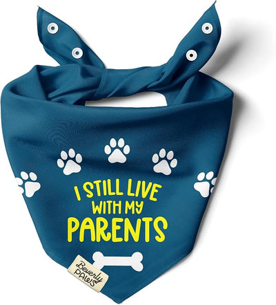 Funny Snap-On Dog Bandana for Small Medium Large Pets, Dogs Cats Adjustable Handkerchief Scarf for Girl & Boy, Cute Puppy Apparel & Accessories (Still Live with Parents, Small)