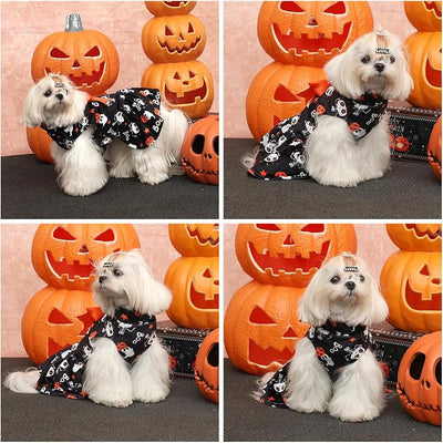 CuteBone Turtleneck Dog Velvet Dress Halloween Puppy Skirt Costume Pet Clothes Cat Apparel with Bow Hair Rope for Small Dogs CVD22M