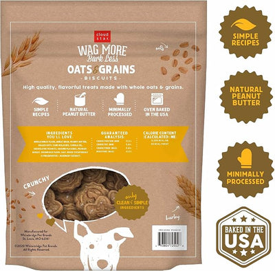 Cloud Star Wag More Bark Less - Dog Treats - Crunchy Biscuits - Oats & Grains Peanut Butter - 3 lb Pouch
