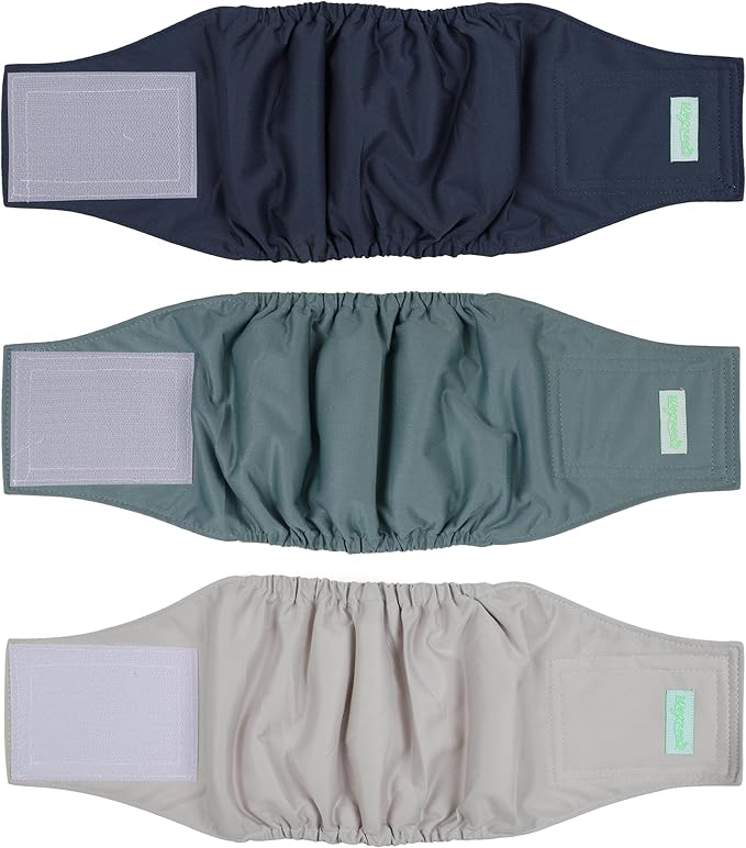 wegreeco Washable Male Dog Belly Band (Stylish Pattern)- Pack of 3 - Washable Male Dog Belly Wrap, Dog Diapers Male (Blue, Green, Champagne, Medium)