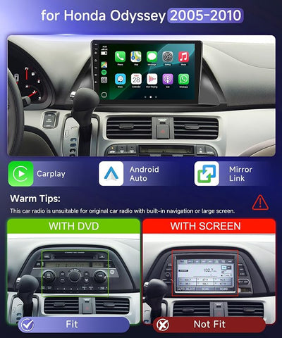 4G+64G Car Radio Stereo for Honda Odyssey 2005-2010 10.1inch IPS Touch Screen/Android 15/Wireless CarPlay/Android Auto/DSP 32 EQ/GPS Navigation/WiFi/5.0Bluetooth/FM/RDS/SWC/AHD Backup Camera