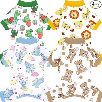 XPUDAC 4 Pieces Dog Pajamas Soft Strechy Puppy Onesies Pet Clothes for Small Medium Dogs Boy Girl Cat Pet Outfit, 150-2XL