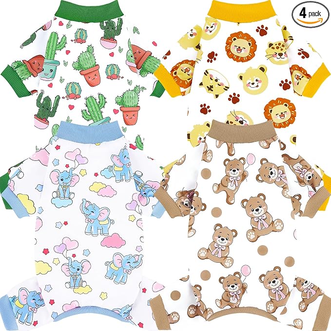 XPUDAC 4 Pieces Dog Pajamas Soft Strechy Puppy Onesies Pet Clothes for Small Medium Dogs Boy Girl Cat Pet Outfit, 150-L