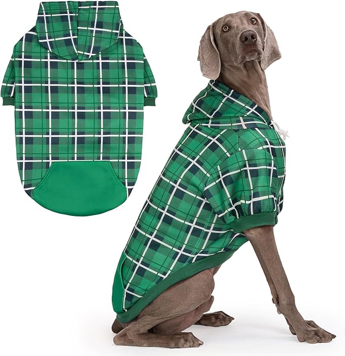 EXPAWLORER Plaid Dog Hoodie - British Style Warm Dog Sweater Shirt with Leash Hole,Pitbull Clothes Outfits,Winter Coat Apparel for All Breeds Puppy Girl Boy-Cat Apparel,Green X-Large