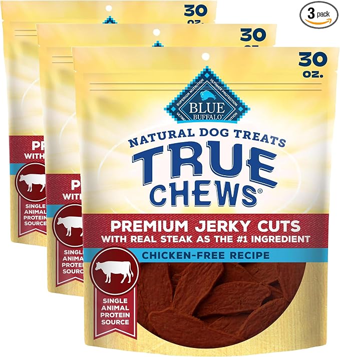Blue Buffalo True Chews Premium Jerky Cuts Dog Treats, Made in The USA with Natural Ingredients, Beef, 30-oz Bag (Pack of 3)