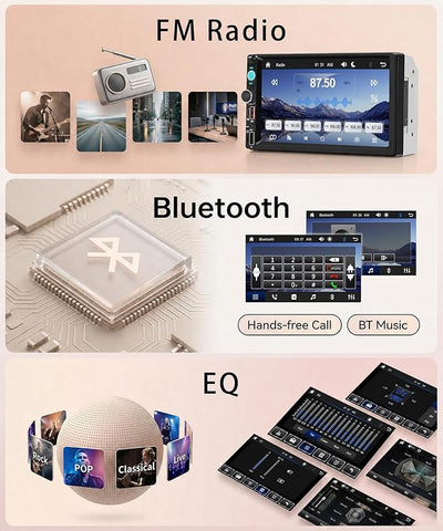 7 Inch Double Din Car Stereo, Wireless CarPlay Android Auto, 2 Din Touch Screen Radio, Bluetooth Stereo, AHD Backup Camera, Mirror Link, FM EQ SWC, Type-C USB Fast Charging, Online Video Playback