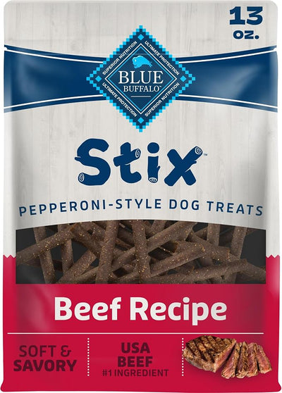 Blue Buffalo Beef Stix Pepperoni-Style Dog Treats, Soft & Meaty Dog Snacks Made in the USA with Real Beef & Natural Ingredients and Enhanced with Vitamins, Minerals, & Other Nutrients, 13 oz.