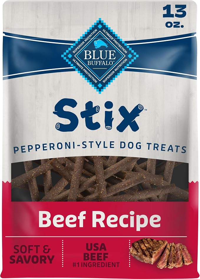 Blue Buffalo Beef Stix Pepperoni-Style Dog Treats, Soft & Meaty Dog Snacks Made in the USA with Real Beef & Natural Ingredients and Enhanced with Vitamins, Minerals, & Other Nutrients, 13 oz.