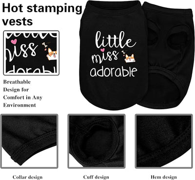 Cotton Dog Shirt with 'Little Miss Adorable' Corgi Head Print, Soft & Breathable Pet Apparel for Small, Medium, and Large Dogs, All-Season Sleeveless Vest, Cute and Comfortable Dog Outfit.Black 4XL