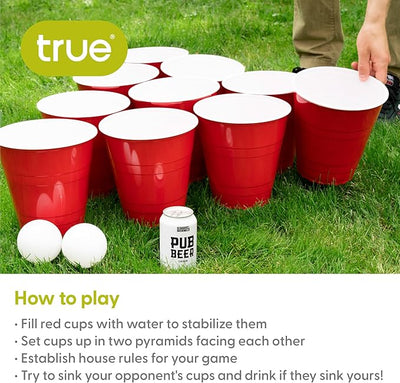 True Giant Beer Pong Set Includes 20 Cups (110 oz Each) and 4 Sphere Balls, Indoor & Outdoor Party Essentials, Beach and Yard Games for Adults
