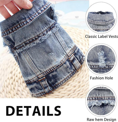 SILD Pet Clothes Dog Jeans Jacket Cool Blue Denim Coat Small Medium Dogs Lapel Vests Classic Hoodies Puppy Blue Vintage Washed Clothes