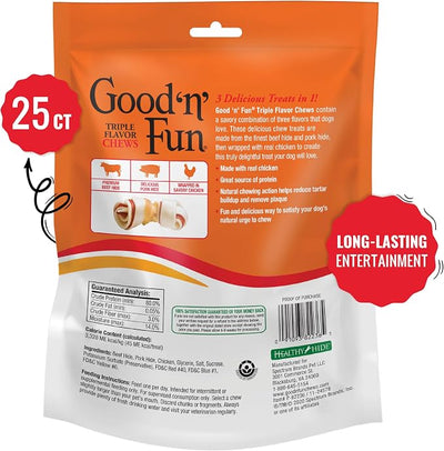 Good'N'Fun Triple Flavor Mini Rawhide Chews, 25-Count