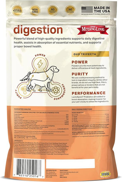 The Missing Link Digestion Superfood Supplement Powder for Dogs & Cats - Fiber, 7-Probiotic Blend + Chicory Root Prebiotic, Ginger, Chamomile - Supports Daily Digestive & Bowel Health - 1lb