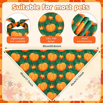 Sweetude 100 Pieces Fall Dog Bandanas Bulk,Thanksgiving Bandanas for Dogs Pumpkin Maple Leaves Pattern Puppy Triangle Scarf Bibs for Medium Small Pet Autumn Costume Accessories(25.6 x 17.7 x 17.7)